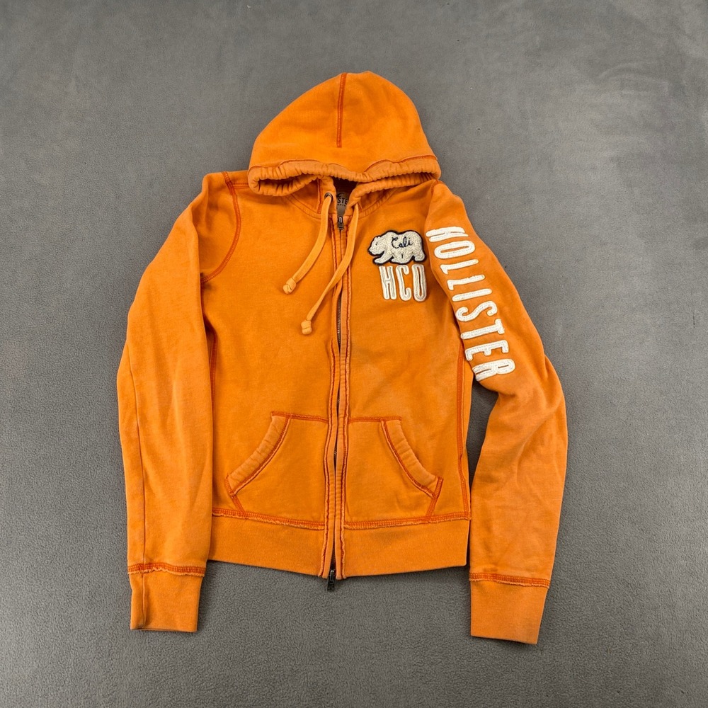 Hollister California Orange Full Zip Hoodie Cali Bear Y2K Vintage Mens Medium